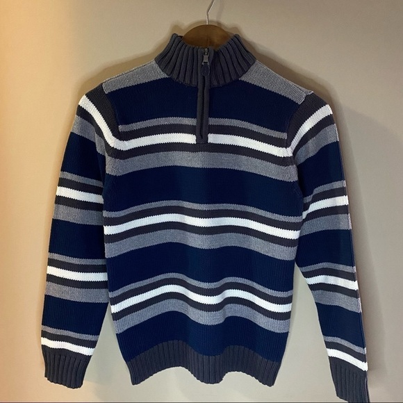 🎈$10 add on. Youth Gap Sweater. Zip collar navy grey white striped. - Picture 3 of 9